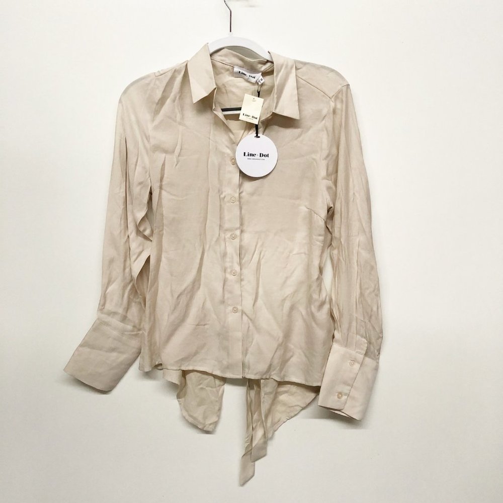 Line + Dot Beige Tan Button Down Tie Open Back Shirt M